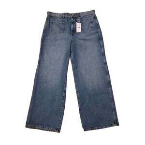 Mango MNG Jeans Womens 14 Wide‎ Leg High Rise Medium Wash Blue Denim
